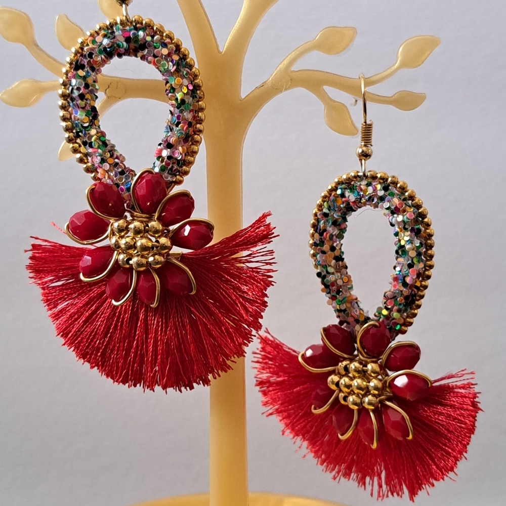 Earrings color Red 100%hand made